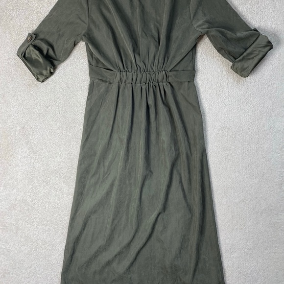 LULU’s Pull Me Close Green Suede Button-Up Dress - Picture 7 of 13